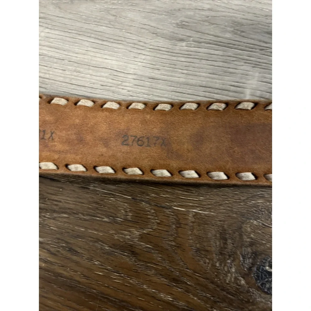 Vtg Tex-Made Tooled Leather Western Belt Size 38 Eagle Laced Snap On No Buckle